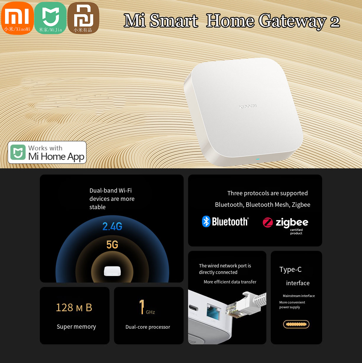 Xiaomi Hub Mijia Hub - Xiaomi-Smart Home airies Gateway, Multimode, Zigbee